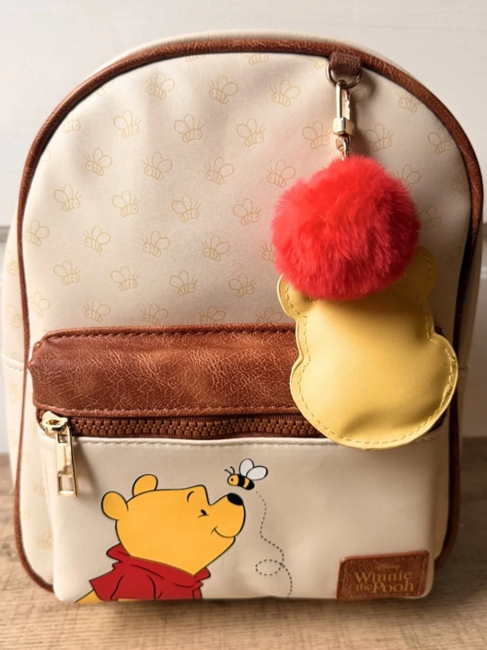 Disney Winnie the Pooh Mini Backpack Pom Pom Bag Charm 100th Anniversary